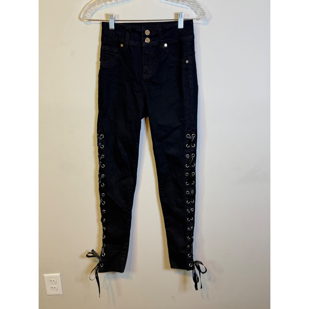Mitzi Michel Womens Skinny Jeans Side Lace Up Black Size 3